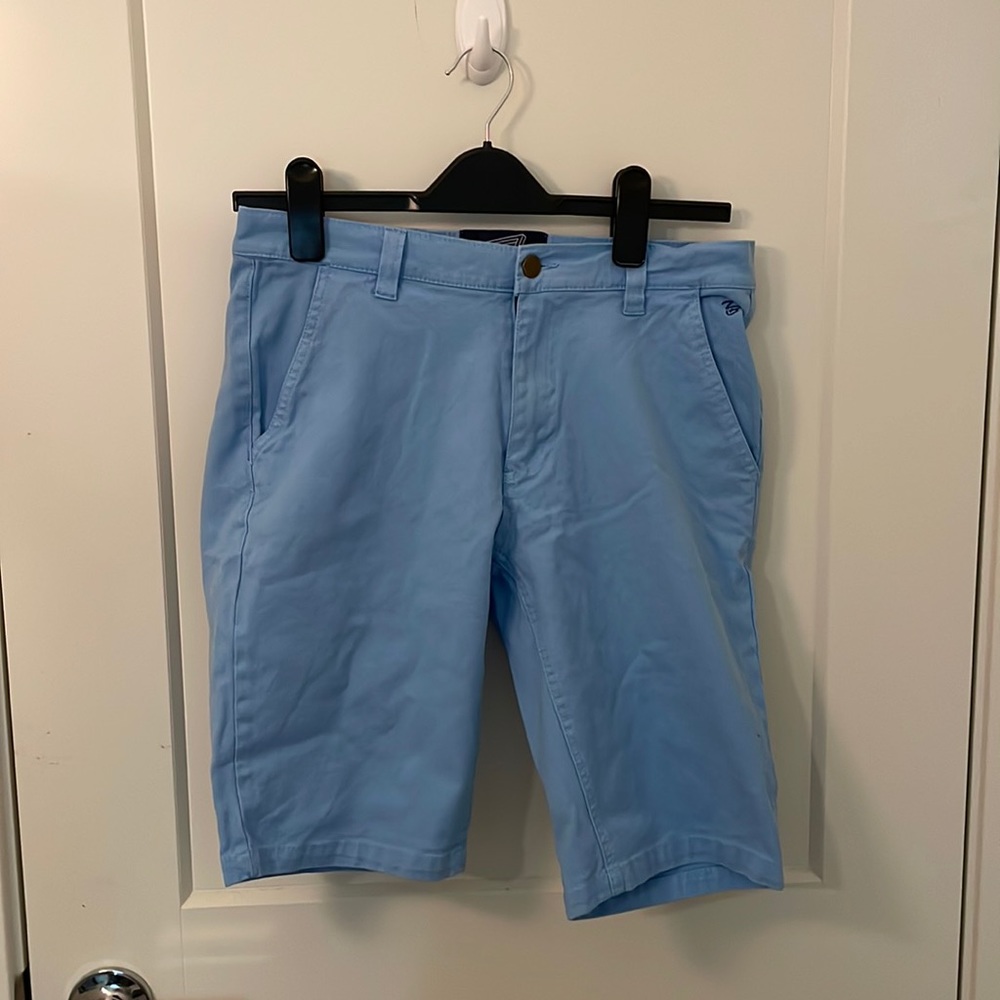 Triangle des Bermudes Azure Light Blue Jean Slim Denim Shorts with Belt Loops